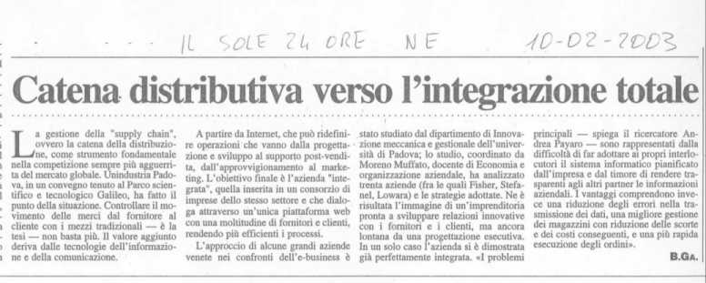Ricerca di Dottorato, Articolo Sole 24 Ore Nord Est